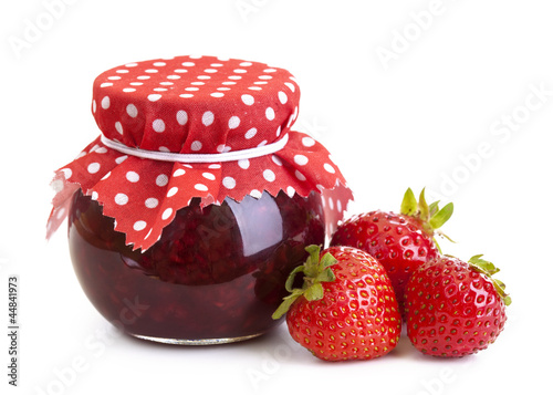 Strawberry jam and fresh berries photo