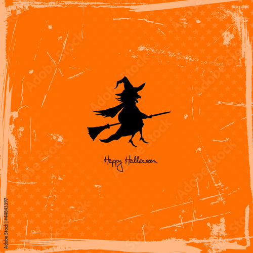 Halloween Card Flying Witch Retro
