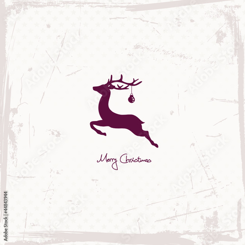 Flying Reindeer Purple Retro Beige Background