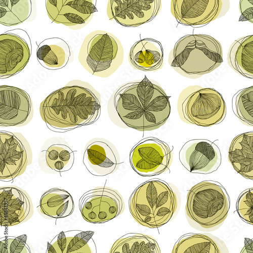 Leaves and seeds seamless pattern.