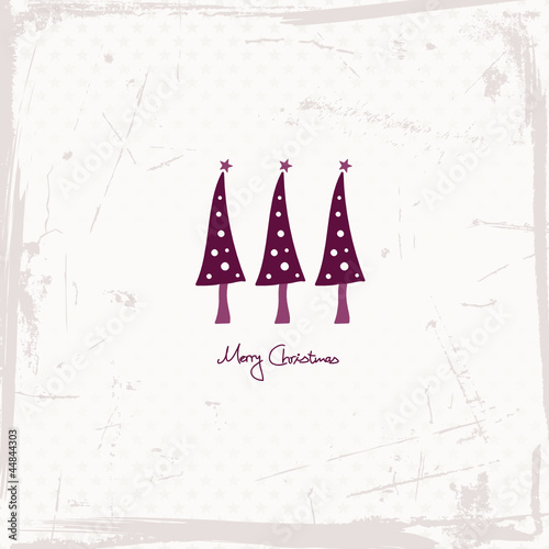 3 Purple Christmas Trees Retro Beige Background