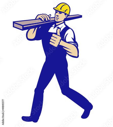 Carpenter Tradesman Carrying Timber Lumber