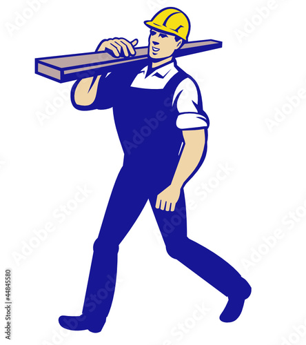 Carpenter Tradesman Carrying Timber Lumber