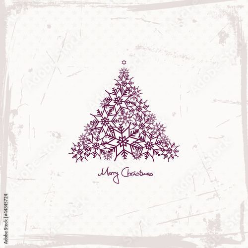 Purple Christmas Tree Snowflakes Beige Retro Background