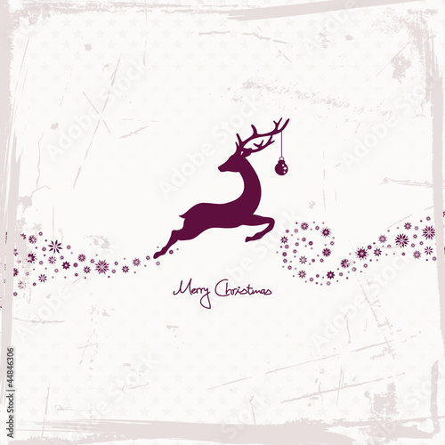Jumping Reindeer & Stars Purple Retro Beige Background