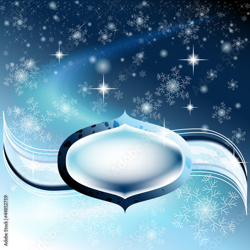 Romantic Christmas card in blue shades with text space