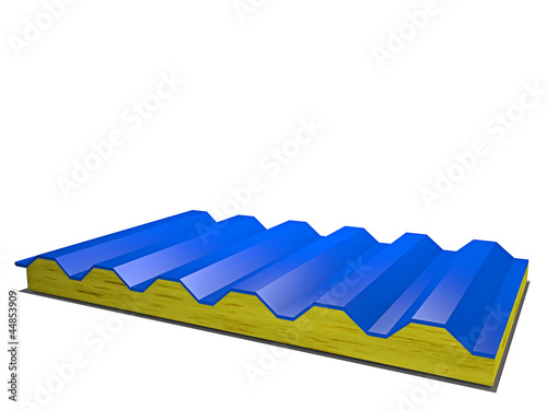 Trapezblechdach mit Dämmung, architektonisches Bauteil - 3D Illustration