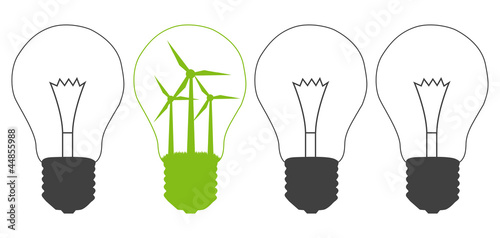 Light bulb and wind mill generator inside. Alternative energy co
