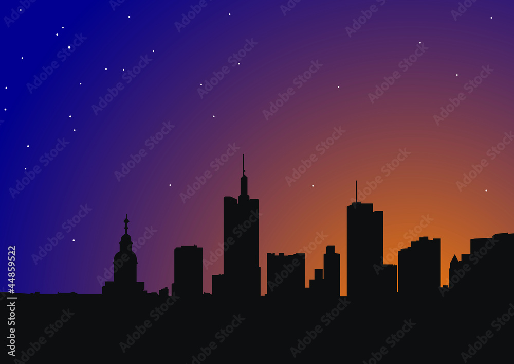 Beautiful city silhouette on a night sky background with stars
