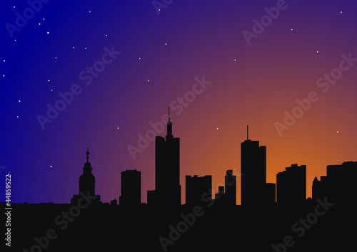 Beautiful city silhouette on a night sky background with stars