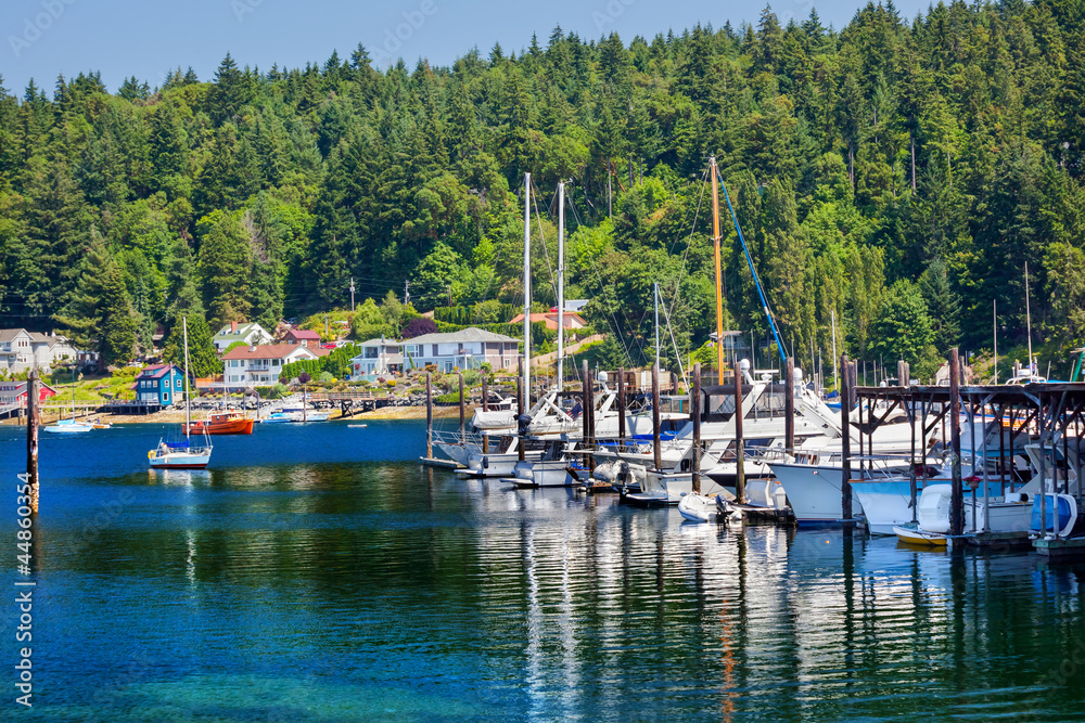 White Sailboats Marina Reflection Gig Harbor Washington State