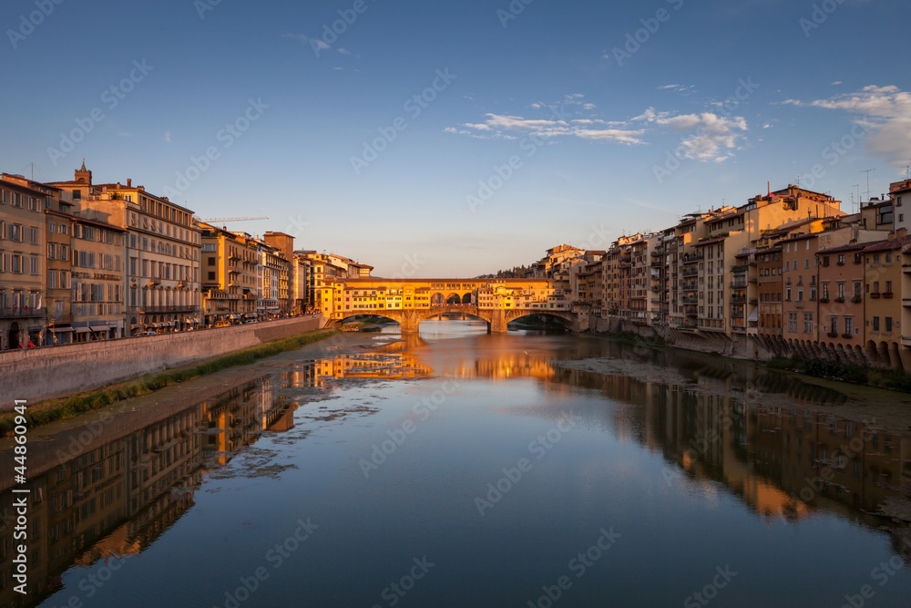 Famous Ponte Vechcio at sunset, Florence, Tuscany, Italy