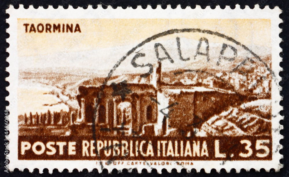 Postage stamp Italy 1953 View of Roman Ruins, Taormina