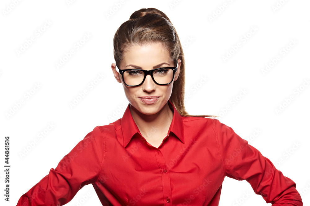 Portrait of a happy young business woman standing