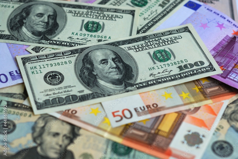 Dollar and Euro bank note money background Dollar and Euro bank note money background