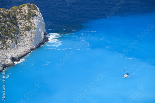 Blue lagoon, island paradise. Ionic Sea of Greece Zakynthos, pop photo