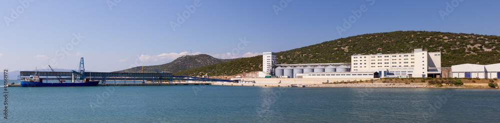 Panorama of a large mill plant with port