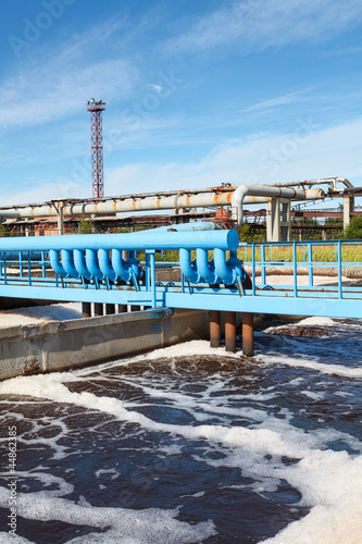 Blue pipes with oxygen supply into the sewage water