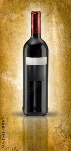 bottiglia di vino su fondo antico pergamena