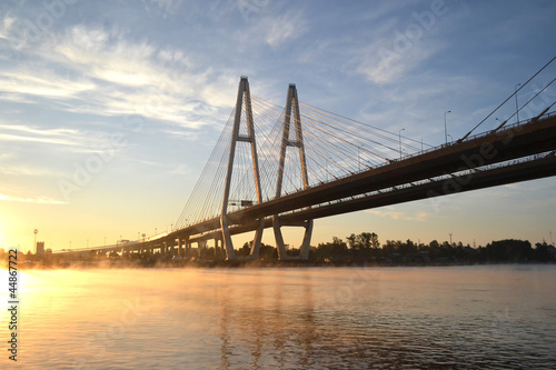 Cable-braced bridge across the river Neva