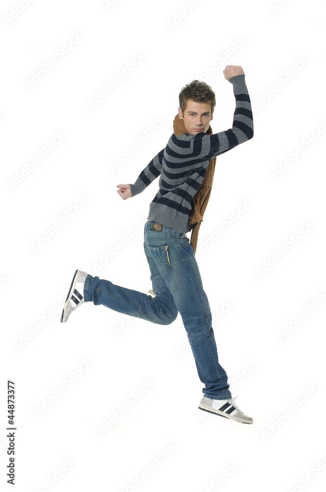 young Casual man jumping for joy