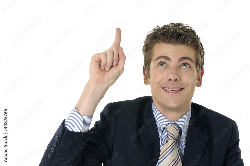 Happy mature man pointing isolated on white Happy mature man pointing isolated on white