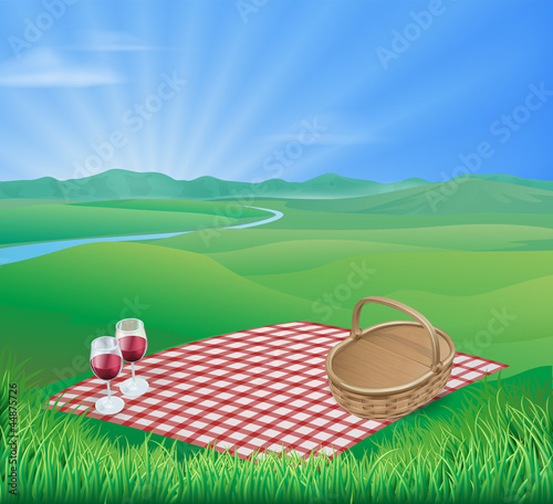 Picnic in beautiful rural scene