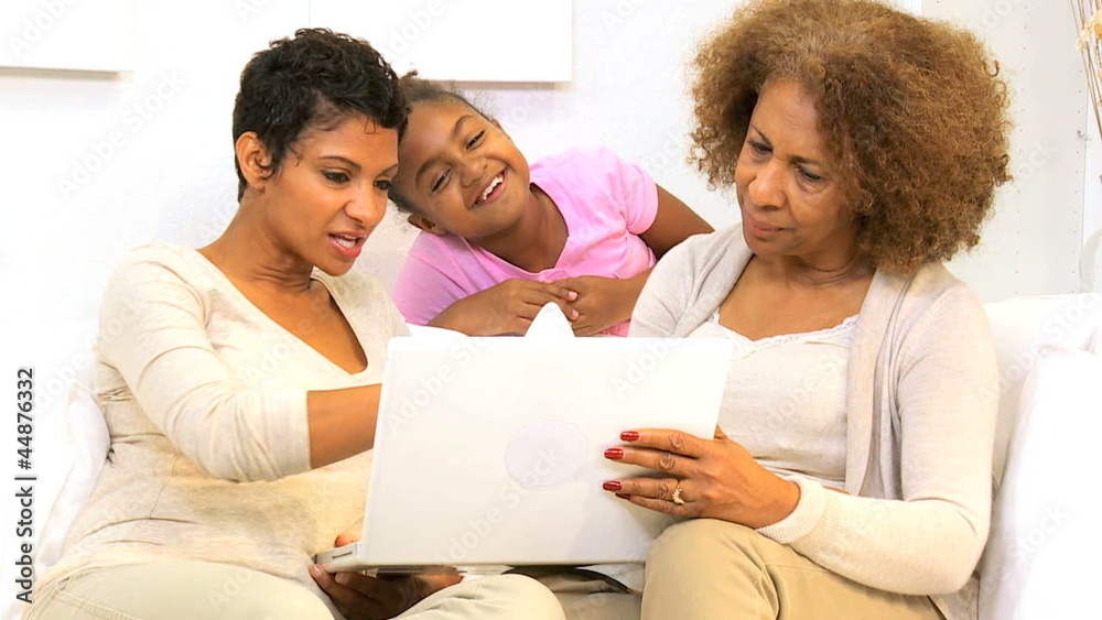 Three Generations Ethnic Females Home Laptop Computer Three Generations Ethnic Females Home Laptop Computer