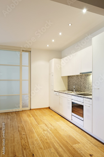 interior empty house with wooden floor  kitchen