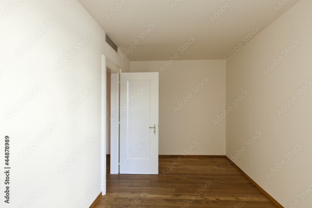 interior empty house with wooden floor, door open