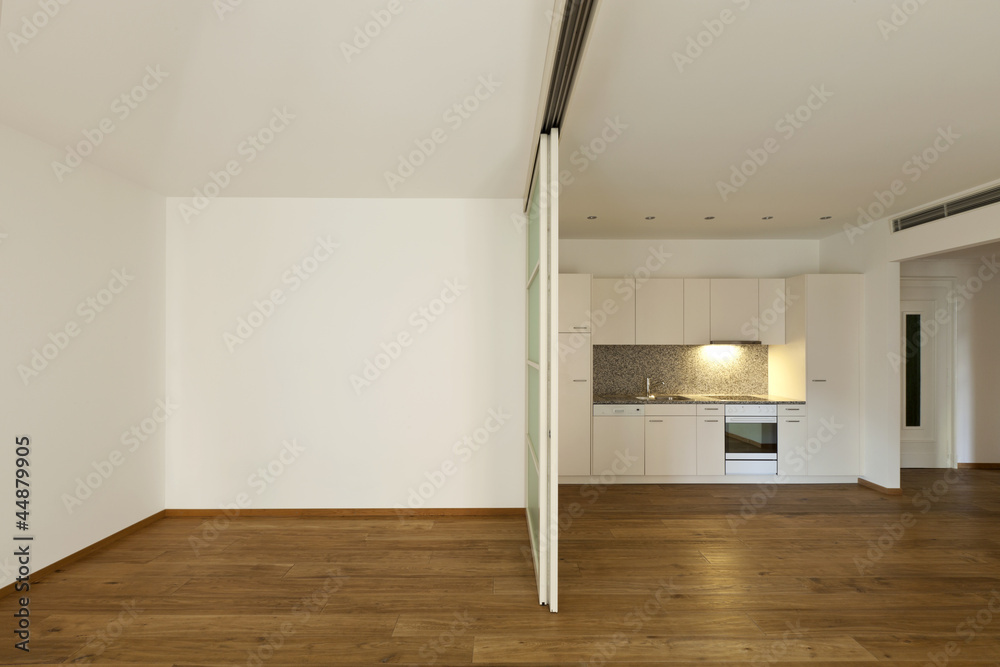 Fototapeta premium interior empty house with wooden floor, kitchen
