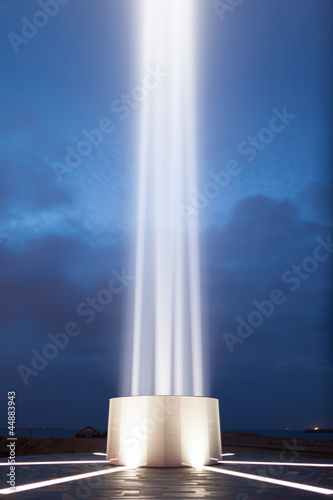 Peace tower light beam in Reykjavik, Iceland