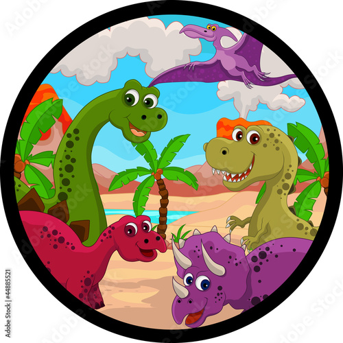 funny dinosaur cartoon set