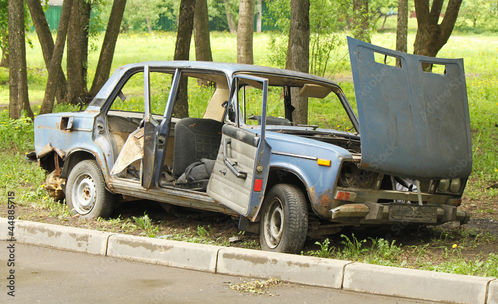 A wrecked car after the car accident A wrecked car after the car accident