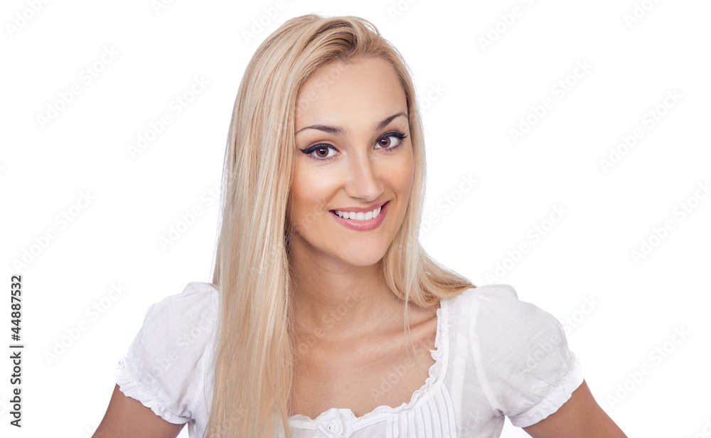 Beauty blond women smiling, isolated on white Beauty blond women smiling, isolated on white