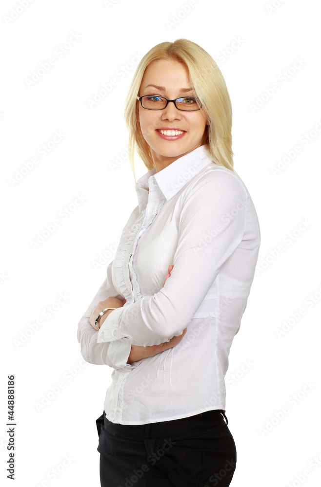 A young woman wearing glasses standing A young woman wearing glasses standing