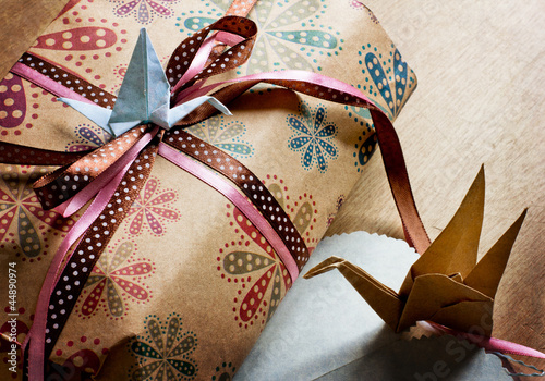 Vintage gifts with packaging paper and atlas bows