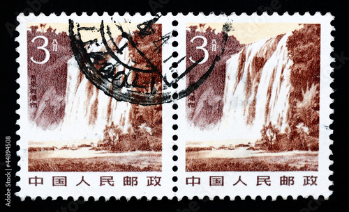 Stamp printed in China shows Huangguoshu Waterfalls photo