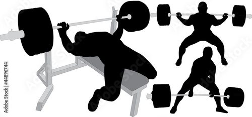 Powerlifting, weightlifting or bodybuilding silhouettes photo
