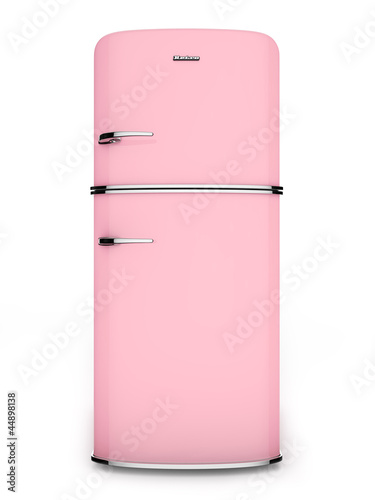 Retro pink refrigerator. Front view