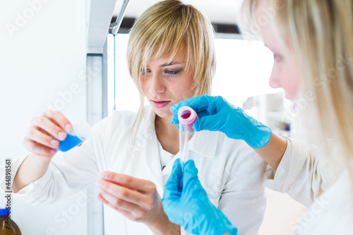 Two female researchers working in a laboratory