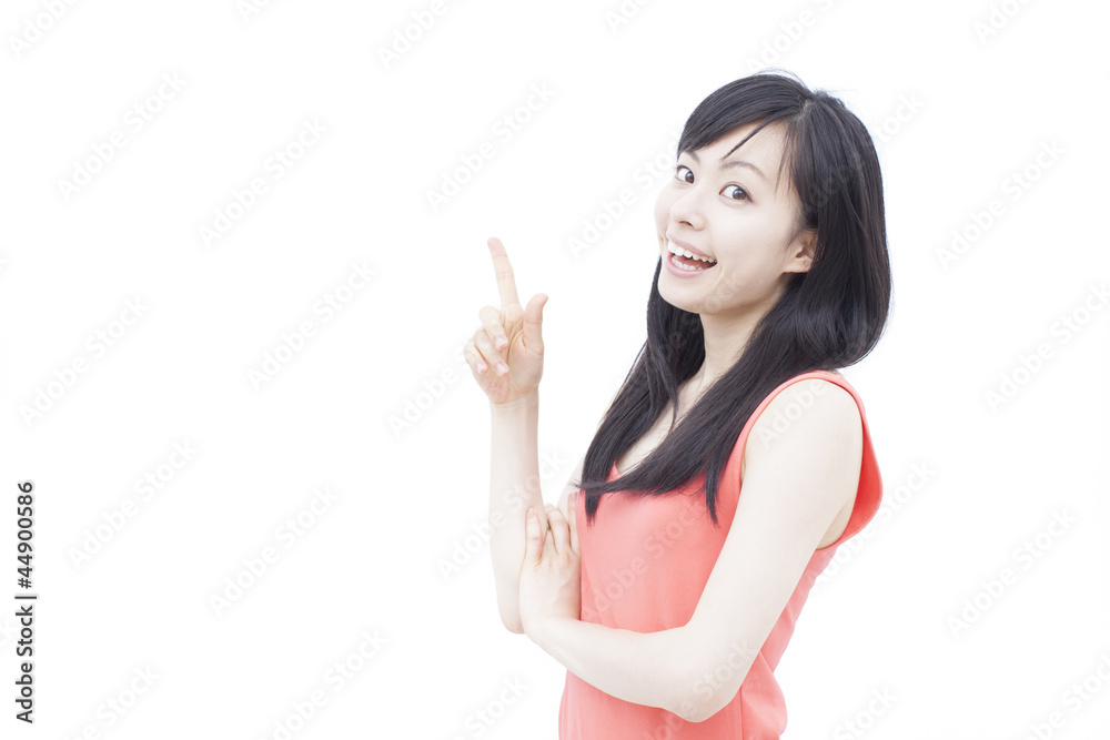 指差す女性 指差す女性