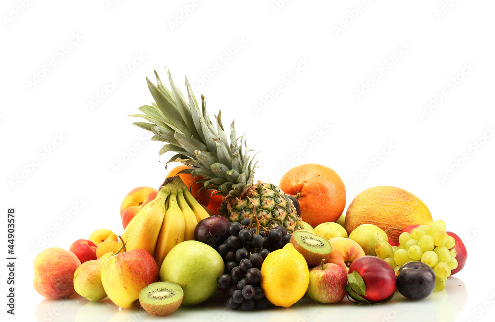 Assortment of exotic fruits isolated on white