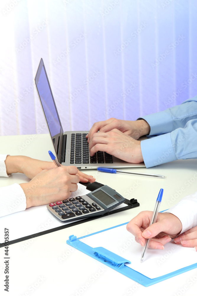 Fototapeta premium close up of business people hands during teamwork