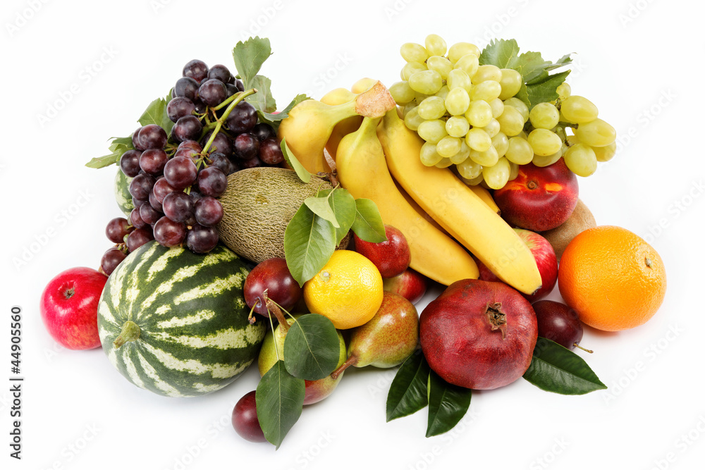 Fresh fruits isolated on a white background. Set of different fr Fresh fruits isolated on a white background. Set of different fr