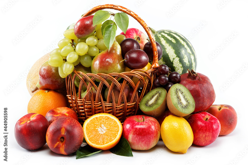Fresh fruits isolated on a white background. Set of different fr Fresh fruits isolated on a white background. Set of different fr