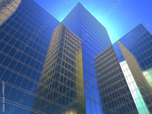 a facade of office to sue reflecting a blue sky © autobus
