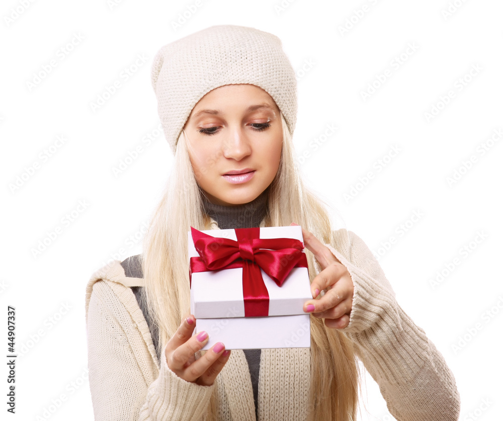 Woman with gift,isolated on white background Woman with gift,isolated on white background