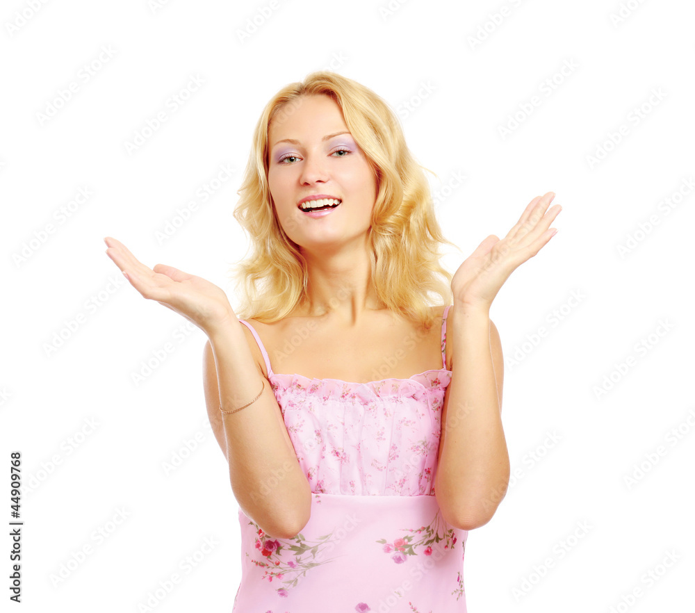 Fototapeta premium A young emotional woman, isolated on white background