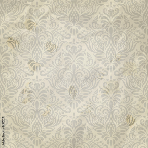 Vector Seamless Vintage Pattern on Grungy Crumpled paper texture